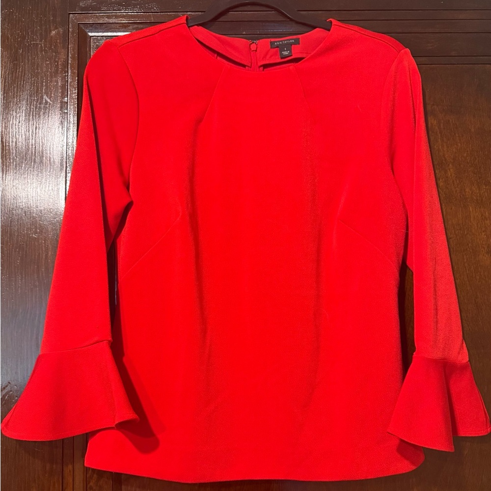 Ann Taylor Red Flared Sleeve Top